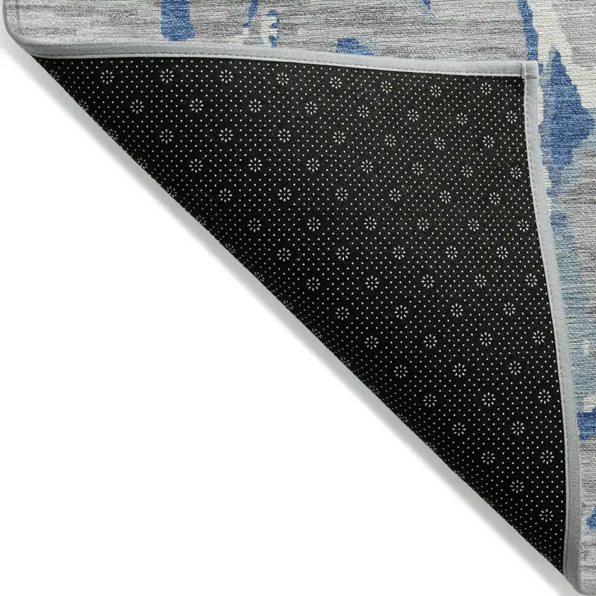 Gray Blue And Ivory Striped Washable Indoor Outdoor Area Rug Photo 3