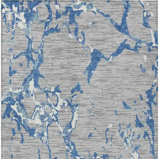 Gray Blue And Ivory Striped Washable Indoor Outdoor Area Rug Photo 6