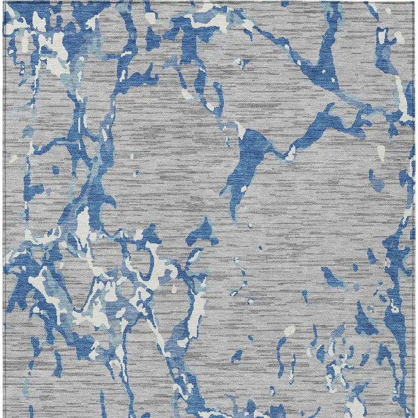 Gray Blue And Ivory Striped Washable Indoor Outdoor Area Rug Photo 6