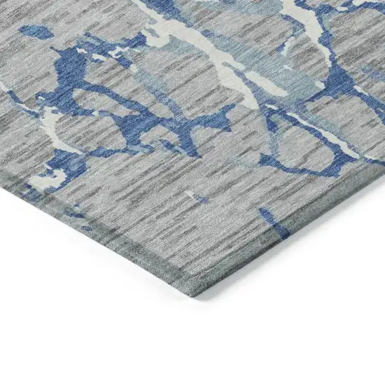 Gray Blue And Ivory Striped Washable Indoor Outdoor Area Rug Photo 4