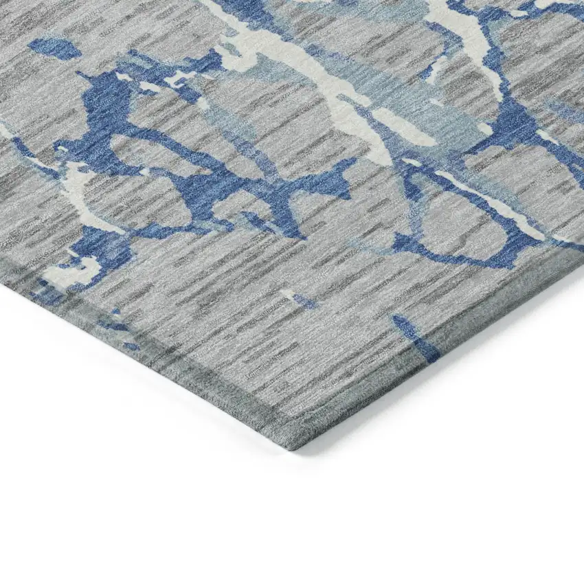 Gray Blue And Ivory Striped Washable Indoor Outdoor Area Rug Photo 4
