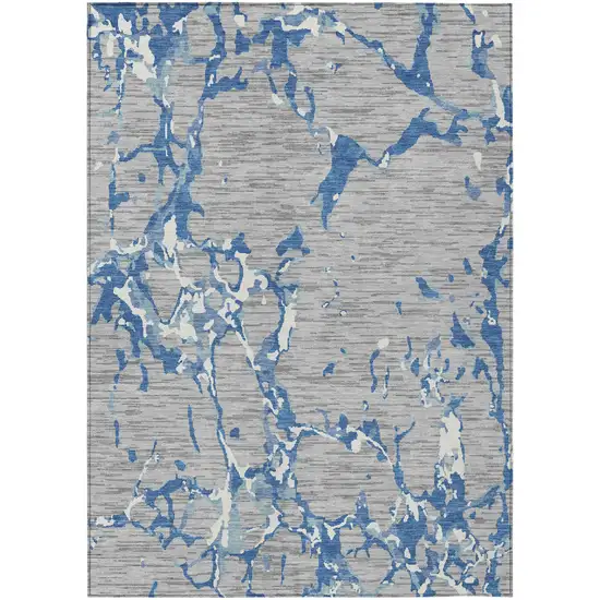 Gray Blue And Ivory Striped Washable Indoor Outdoor Area Rug Photo 2