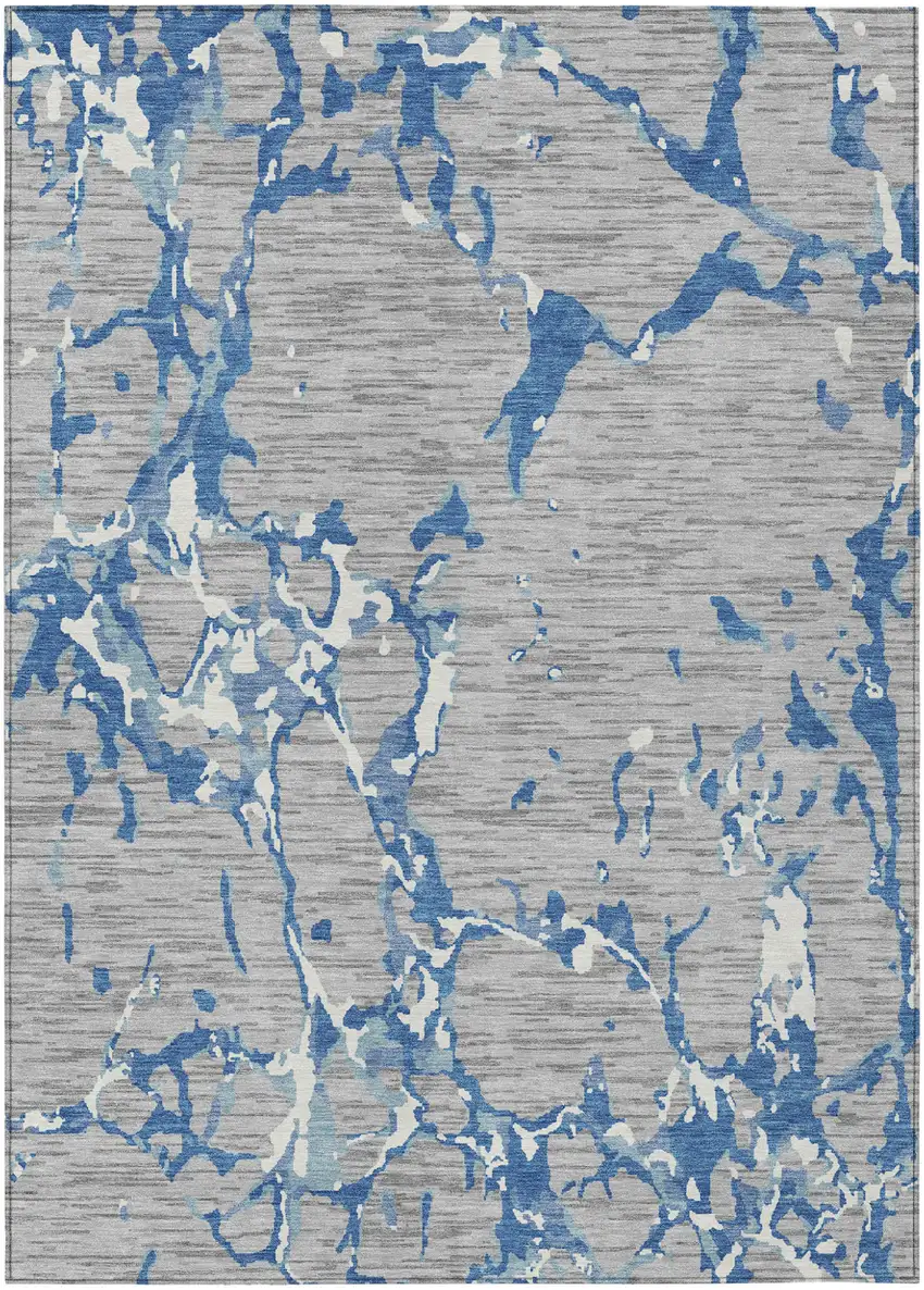 Gray Blue And Ivory Striped Washable Indoor Outdoor Area Rug Photo 2