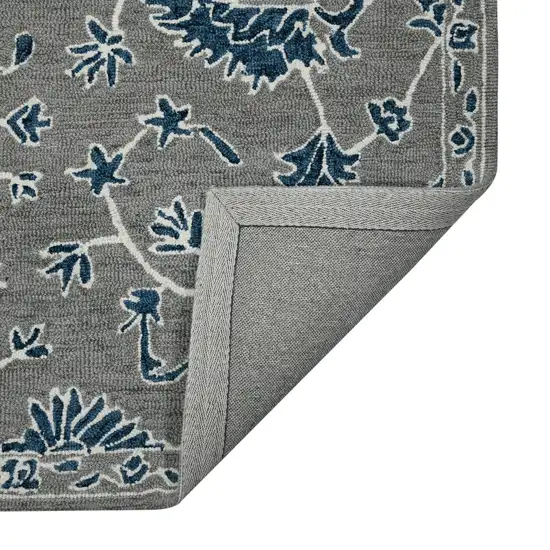 Gray Blue And Ivory Wool Floral Hand Hooked Area Rug Photo 6