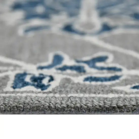 Gray Blue And Ivory Wool Floral Hand Hooked Area Rug Photo 9
