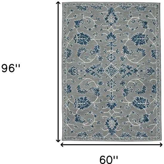 Gray Blue And Ivory Wool Floral Hand Hooked Area Rug Photo 8