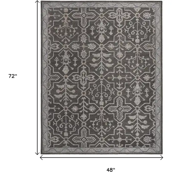 Blue Gray And Charcoal Wool Floral Hand Tufted Area Rug Photo 3