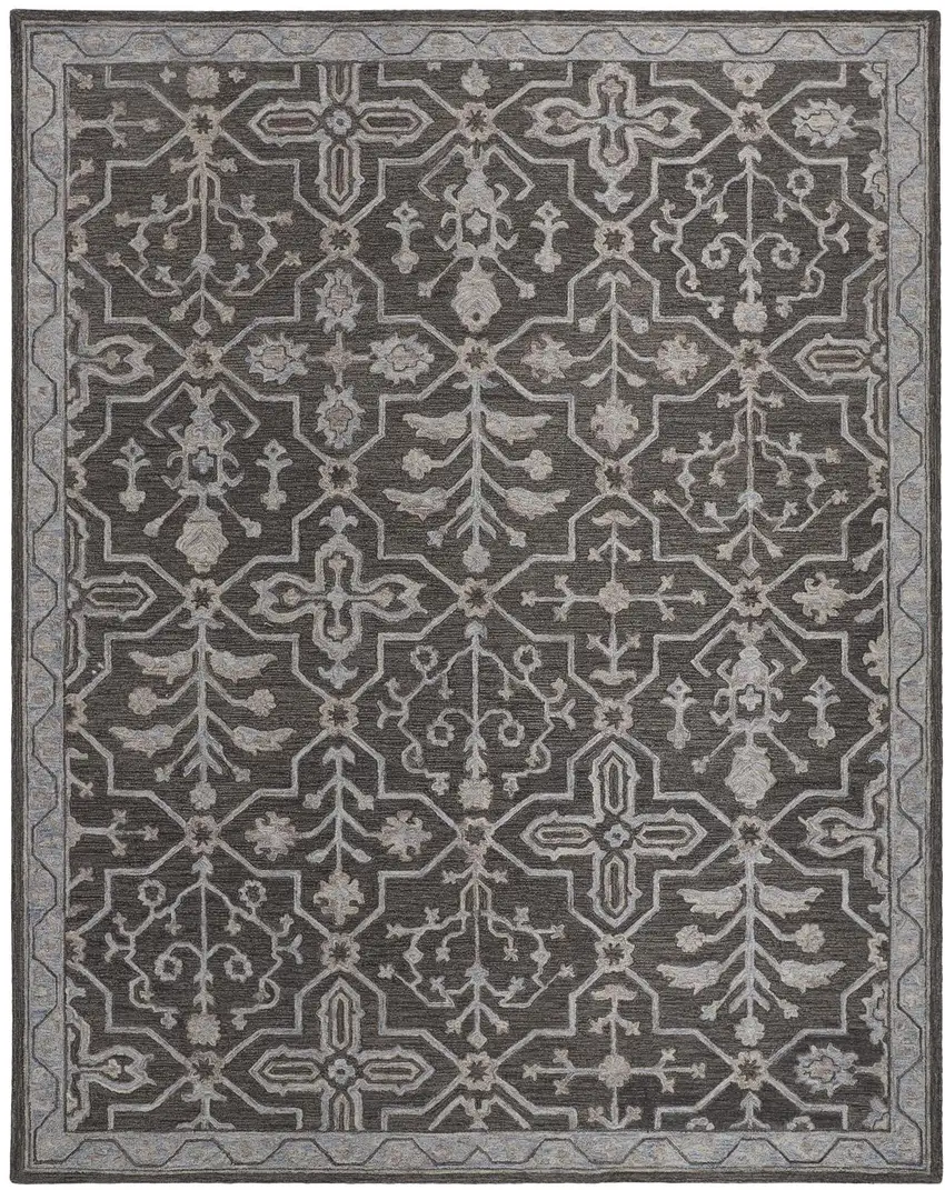 Blue Gray And Charcoal Wool Floral Hand Tufted Area Rug Photo 2
