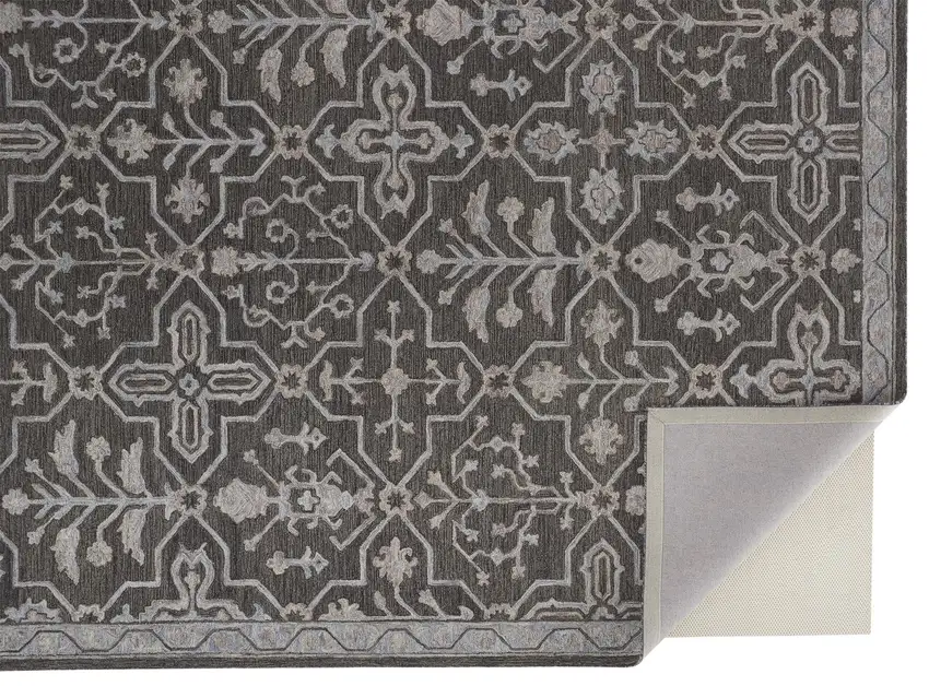 Blue Gray And Charcoal Wool Floral Hand Tufted Area Rug Photo 4