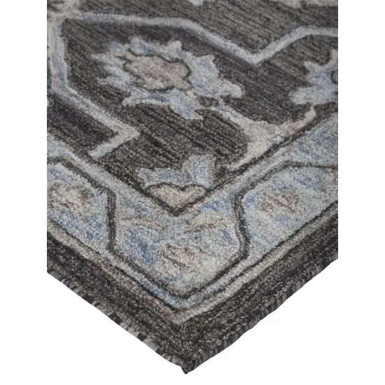 Blue Gray And Charcoal Wool Floral Hand Tufted Area Rug Photo 8