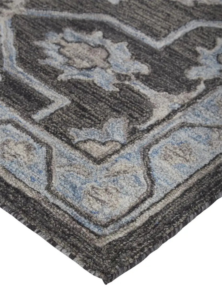 Blue Gray And Charcoal Wool Floral Hand Tufted Area Rug Photo 8