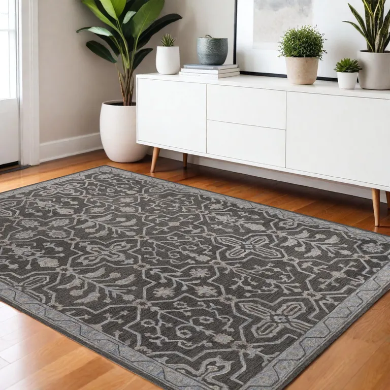 Gray Blue And Ivory Wool Floral Tufted Handmade Stain Resistant Area Rug Photo 5