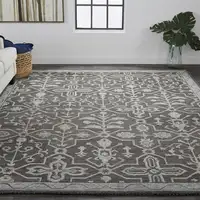 Photo of Gray Blue And Ivory Wool Floral Tufted Handmade Stain Resistant Area Rug