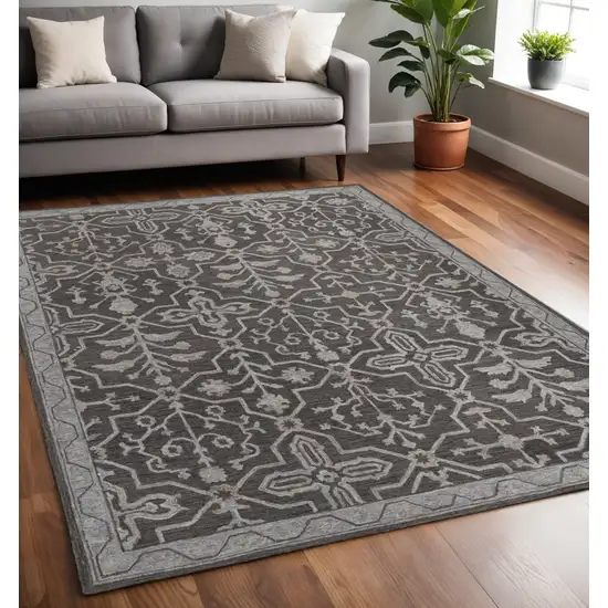 Blue Gray And Charcoal Wool Floral Hand Tufted Area Rug Photo 1