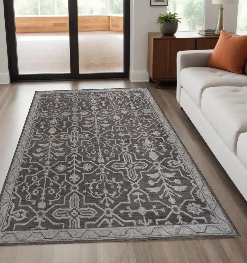 Gray Blue And Ivory Wool Floral Tufted Handmade Stain Resistant Area Rug Photo 1