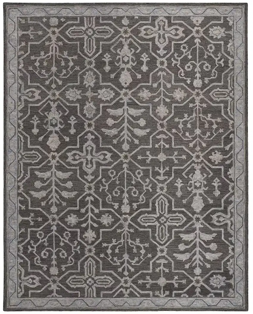 Blue Gray And Charcoal Wool Floral Hand Tufted Area Rug Photo 4