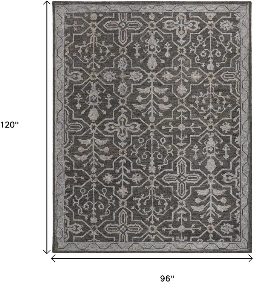 Blue Gray And Charcoal Wool Floral Hand Tufted Area Rug Photo 3