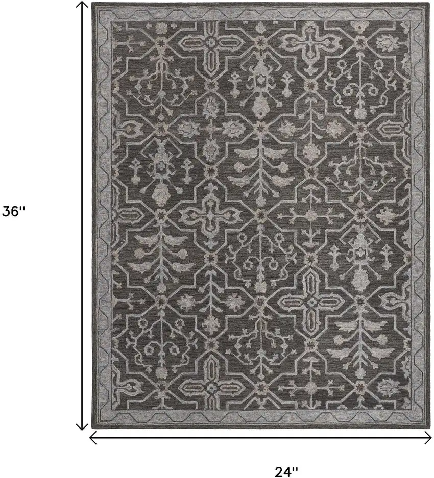 Blue Gray And Charcoal Wool Floral Hand Tufted Area Rug Photo 3
