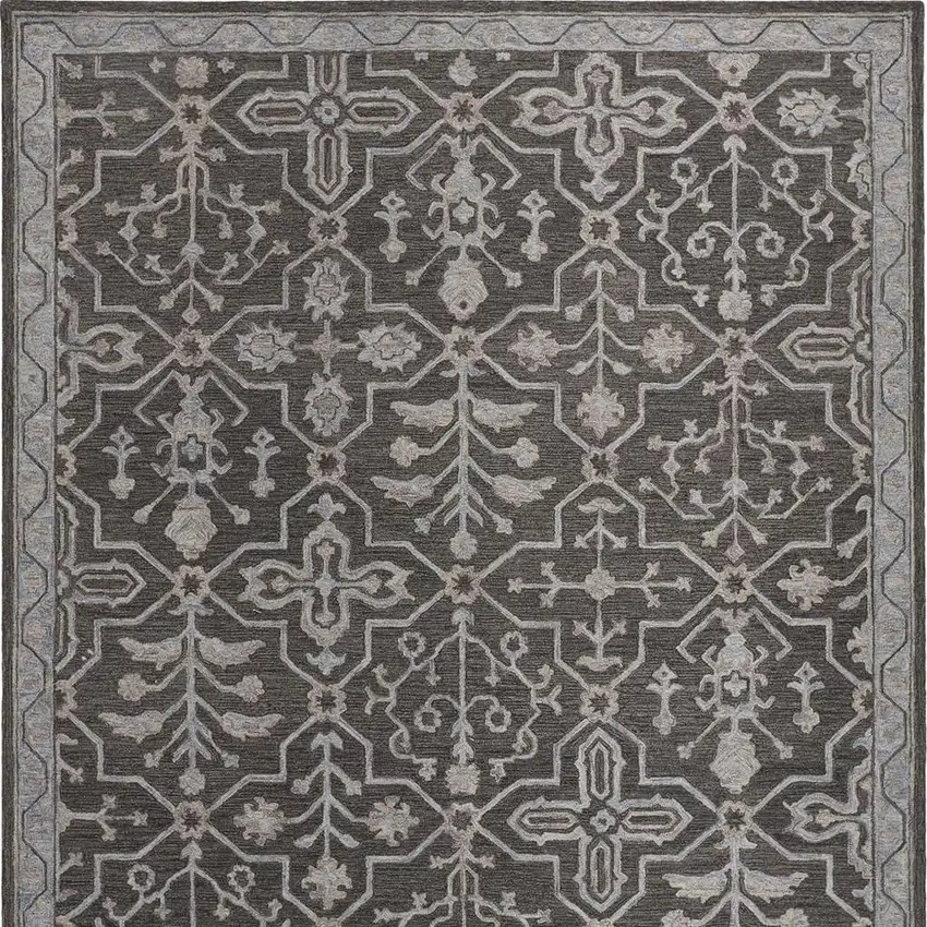 Blue Gray And Charcoal Wool Floral Hand Tufted Area Rug Photo 5