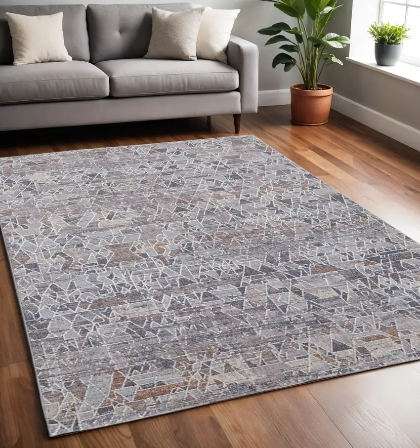 Blue and Gray Abstract Power Loom Distressed Area Rug Photo 1