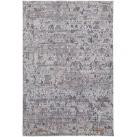 Photo of Gray Blue And Orange Abstract Power Loom Distressed Stain Resistant Area Rug