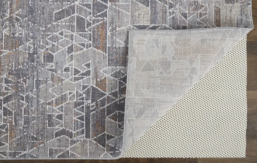 Gray Blue And Orange Abstract Power Loom Distressed Stain Resistant Area Rug Photo 4