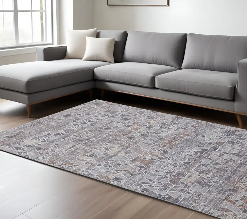Blue and Gray Abstract Power Loom Distressed Area Rug Photo 1