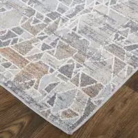 Photo of Gray Blue And Orange Abstract Power Loom Distressed Stain Resistant Area Rug