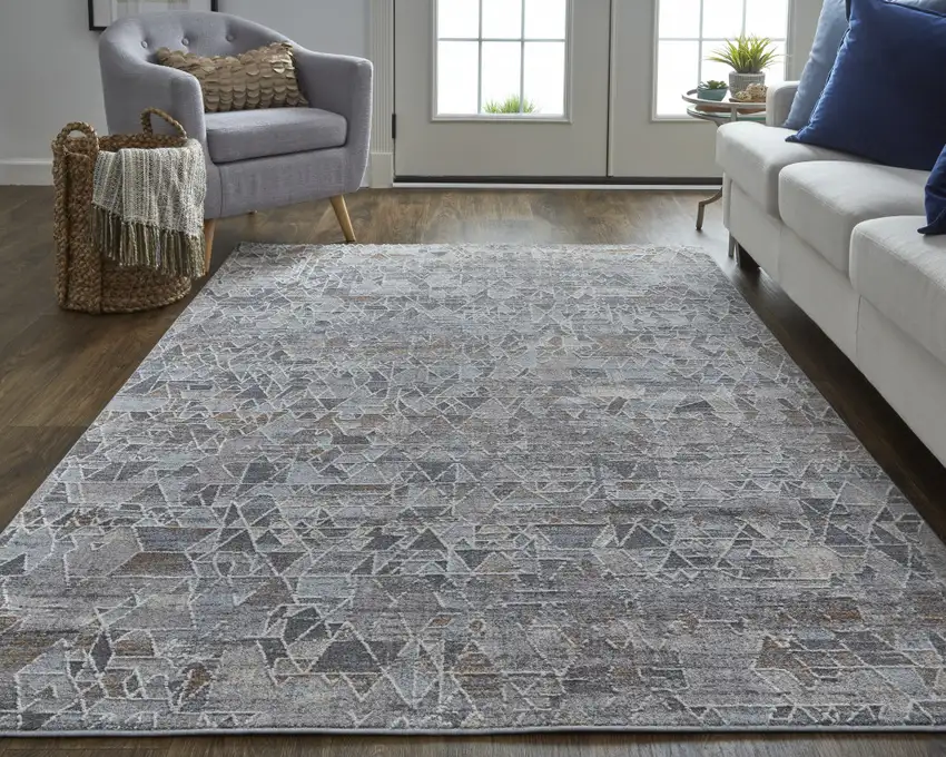 Gray Blue And Orange Abstract Power Loom Distressed Stain Resistant Area Rug Photo 7