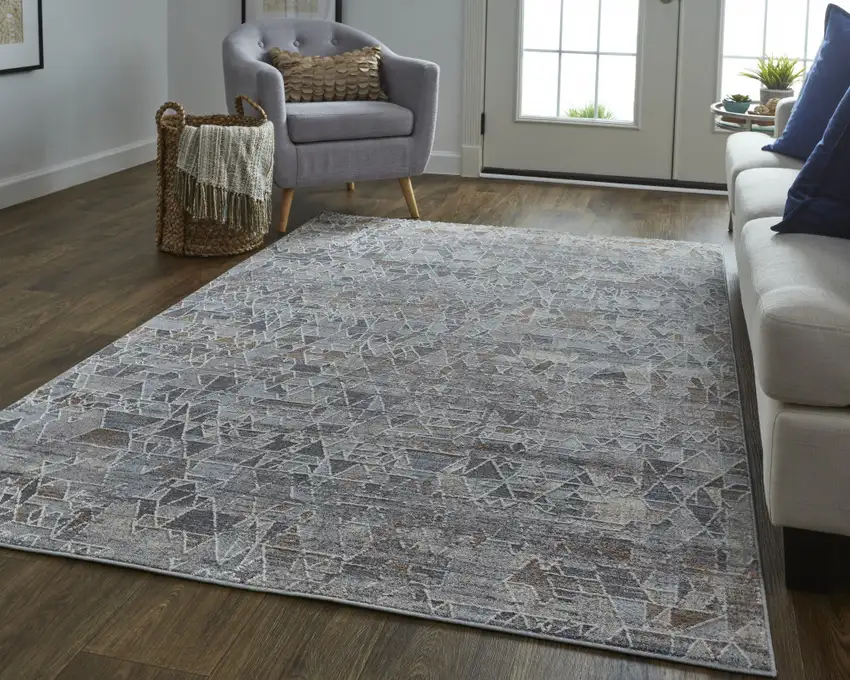 Gray Blue And Orange Abstract Power Loom Distressed Stain Resistant Area Rug Photo 8
