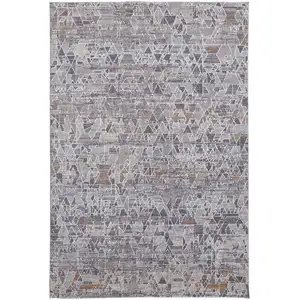 Photo of Gray Blue And Orange Abstract Power Loom Distressed Stain Resistant Area Rug