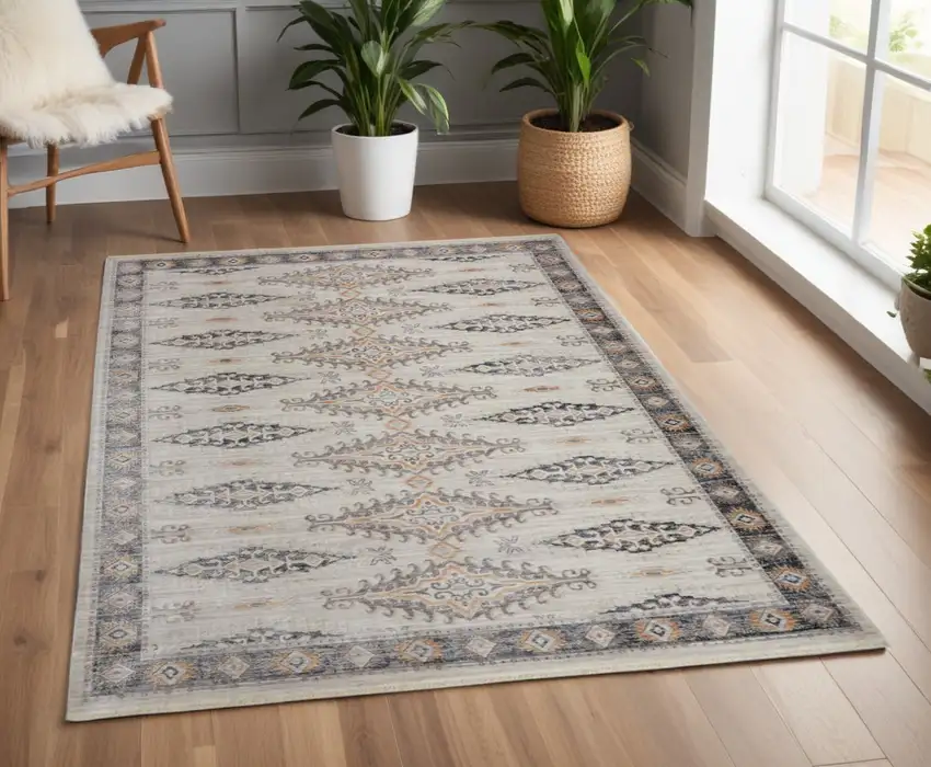 Gray and Black Floral Non Skid Area Rug Photo 2