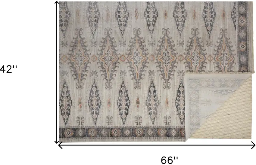 Gray Blue And Orange Floral Stain Resistant Area Rug Photo 10