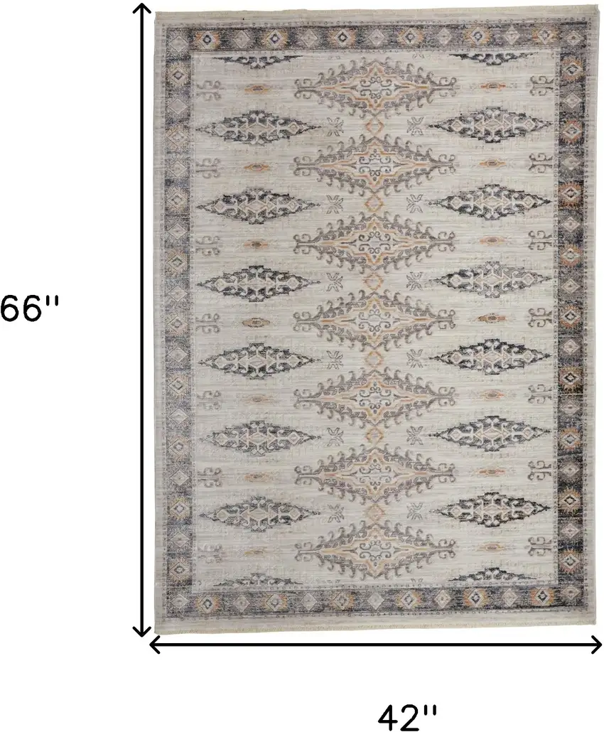 Ivory Black And Gray Oriental Area Rug Photo 3