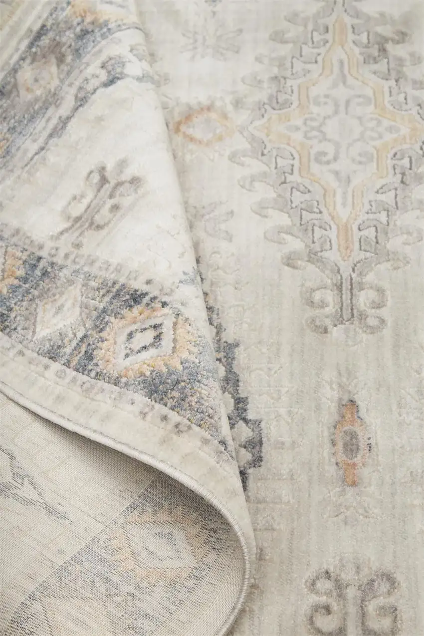 Gray Blue And Orange Floral Stain Resistant Area Rug Photo 9