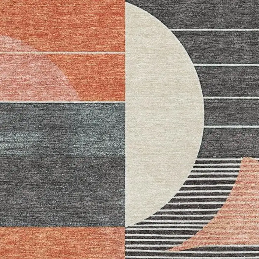 Gray Blue And Orange Geometric Washable Area Rug With UV Protection Photo 2