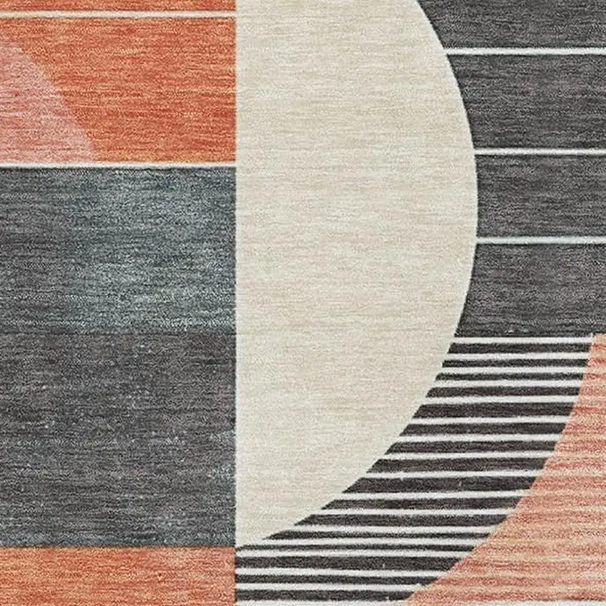 Gray Blue And Orange Geometric Washable Area Rug With UV Protection Photo 2