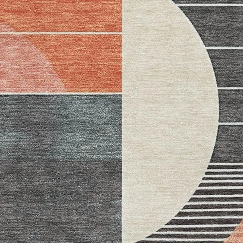 Gray Blue And Orange Geometric Washable Area Rug With UV Protection Photo 2
