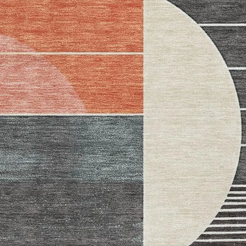 Gray Blue And Orange Geometric Washable Area Rug With UV Protection Photo 2