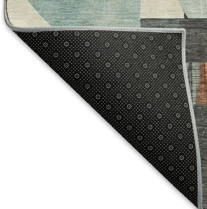 Gray Blue And Orange Geometric Washable Area Rug With UV Protection Photo 6