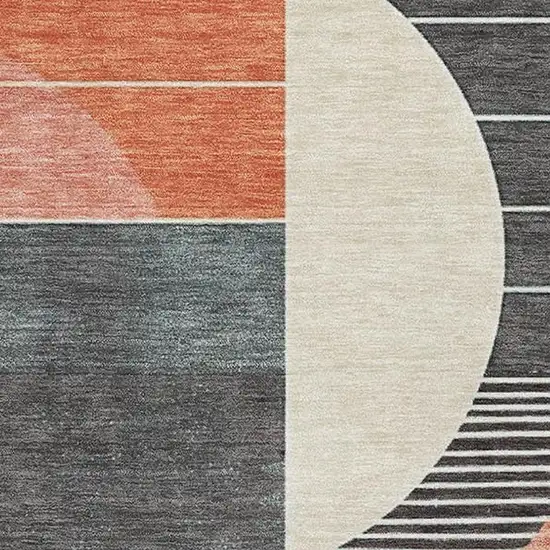 Gray Blue And Orange Geometric Washable Area Rug With UV Protection Photo 3