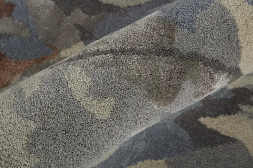 Gray Blue And Orange Wool Floral Tufted Handmade Area Rug Photo 7