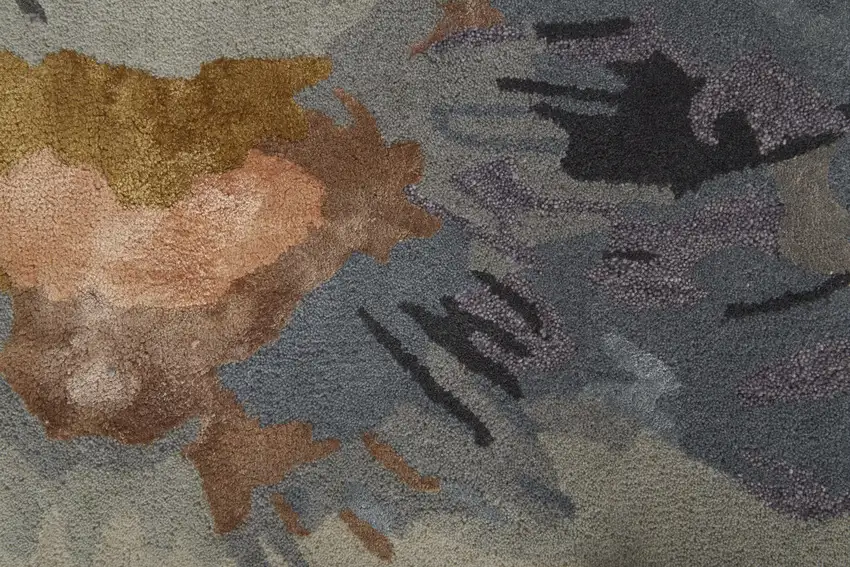 Gray Blue And Orange Wool Floral Tufted Handmade Area Rug Photo 8