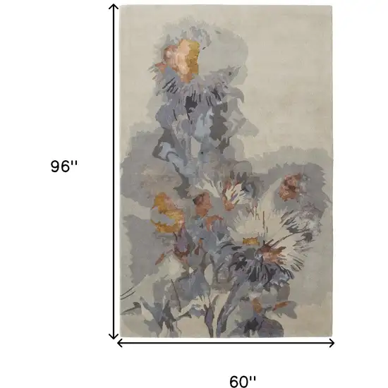 Blue and Gray Wool Floral Hand Tufted Area Rug Photo 3