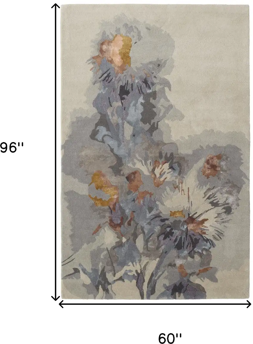 Blue and Gray Wool Floral Hand Tufted Area Rug Photo 3