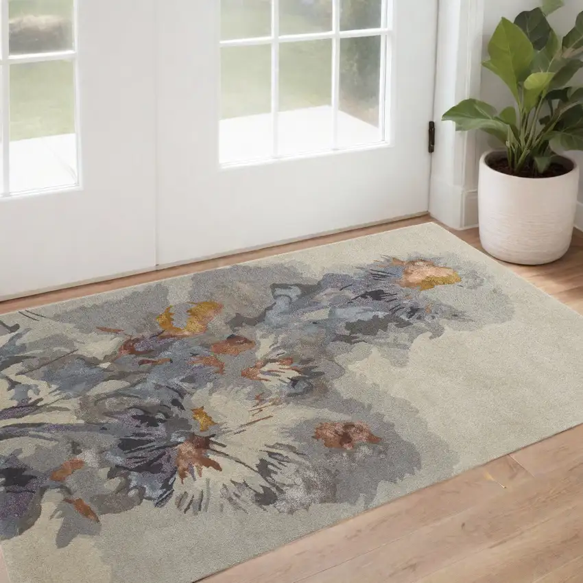 Blue and Gray Wool Floral Hand Tufted Area Rug Photo 1