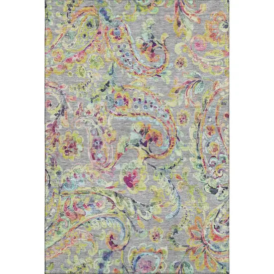 Gray Blue And Pink Paisley Washable Area Rug With UV Protection Photo 1