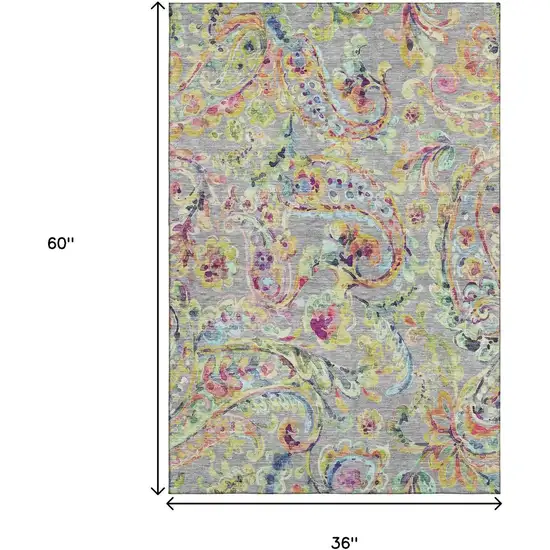 Gray Blue And Pink Paisley Washable Area Rug With UV Protection Photo 3