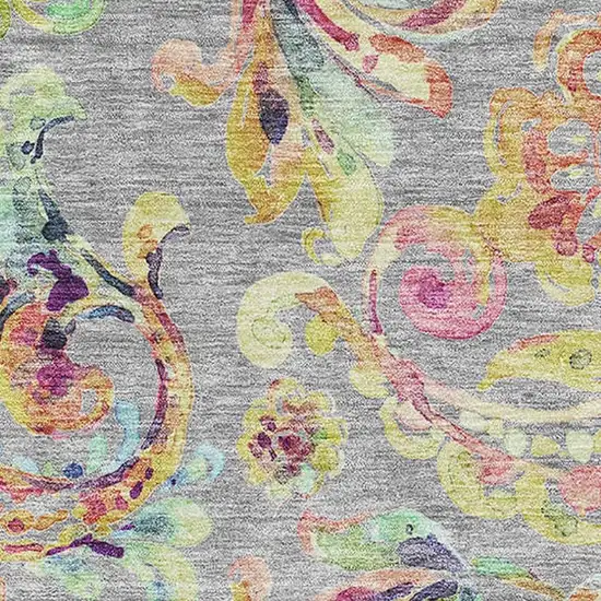 Gray Blue And Pink Paisley Washable Area Rug With UV Protection Photo 3
