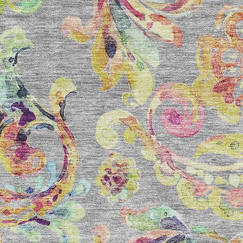 Gray Blue And Pink Paisley Washable Area Rug With UV Protection Photo 3